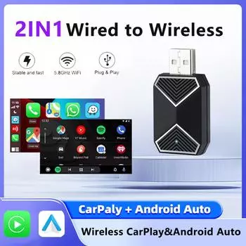 Mini Carplay Smart Box 2 в 1 беспроводной CarPlay Android Auto адаптер Dongle Plug And Play для Volkswagen Toyota Peugeot Volvo чёрный