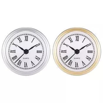 Мини-часы с вставкой 2,4 дюйма 61 мм, круглые кварцевые часы, встроенный механизм, миниатюрные часы, белый циферблат, безель, римские цифры золотой