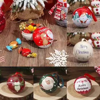 Mini Christmas Candy Box Tin Ball Candy Can Gift Packaging Box Printing Ball Party New Year Box Kids Gift Tree Hanging Supplies 6.8-7cm