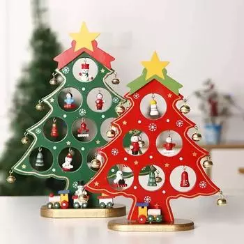 Mini Christmas Tree Decorations Wooden Desktop Christmas Tree Ornament Christmas Atmosphere Home Decor Xmas Ornaments Kids Gift