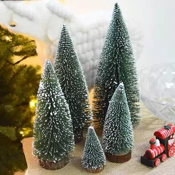 Mini Christmas Tree Figurines Miniatures Plastic Winter Snow Ornament Xmas Party Resin Craft Miniature Landscape Decor Supplies