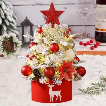 Мини-елка, искусственная настольная елка с шишковидными шариками, светодиодная подсветка на батарейках золотистый