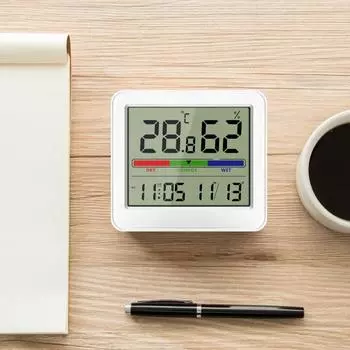 Мини цифровой будильник с питанием от батареек, с дисплеем температуры и влажности, 12/24 ч, настенные настольные часы с ЖК-дисплеем CR2032 в комплекте белый