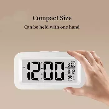Мини цифровой будильник с температурой и датой на батарейках с функцией повтора сигнала 12/24 ч. Бесшумные электронные ЖК-часы у кровати белый
