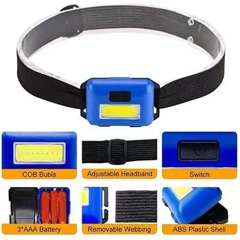 Mini COB Headlight for Outdoor Cycling Fishing Headlamp Camping Emergency Battery Powered LED Headtorch Flashlight белый