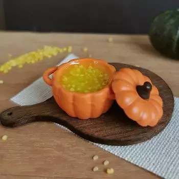 Mini Cooking Pot Model Mini Pumpkin Pot with Millet Porridge Miniature Food жёлтый