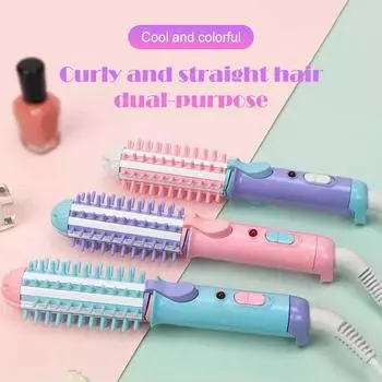 Mini Curling Iron Dual-use Straight Clipboard Small Electric Clipboard Female Curling Straight Comb Portable Student Dormitory розовый