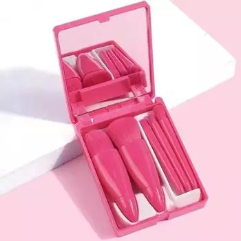 Mini Cushion Cosmetics Foundation Powder Eyeshadow Kabuki Blending Makeup Brush Mini Set for Beauty Tools Soft and Fluffy Mirror, Rose Red, 1 Piece