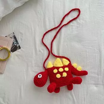 Mini Cute Dinosaur Cartoon Coin Purse Woven Bag For Boys And Girls Use Daily