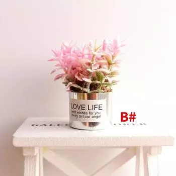 Мини-цветок в горшке для зеленого растения в горшке, имитация растений 1:12 Миниатюрный кукольный домик Мебель для кукольного дома Украшение дома A