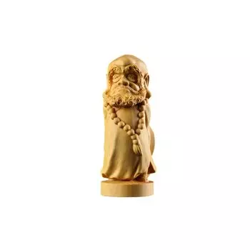 Mini Daruma Daishi Standing Made of Wood Daruma Buddha God Wooden Buddha Great Wish Ward Off Improve Luck Height Statue, Tsuge, Carving, Statue,