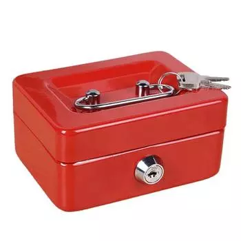 Мини-денежный ящик с замком безопасности и двумя ключами Компактный противоударный портативный многокамерный депозитный сейф для мелких наличных денег Металлическая шкатулка для драгоценностей красный