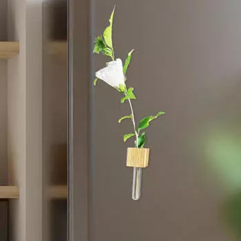 Мини-деревянная ваза на холодильник, магнит, милая стеклянная трубка для холодильника, офиса, спальни Walnut S