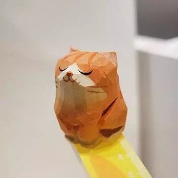 Мини-деревянные фигурки животных, ручная резьба по дереву, статуэтки кошек, милые расписные кошки, поделки, украшения, настольные украшения, подарки 2