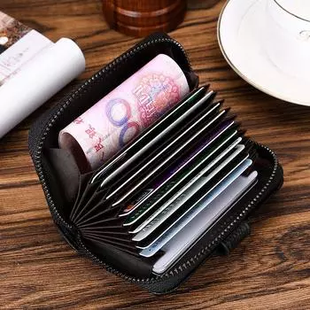 Мини-держатель для карт из натуральной кожи с застежкой-молнией, первый слой из коровьей кожи, для организации нескольких карт розы красного