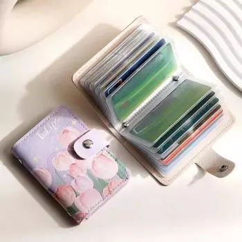 Мини-держатель для карт в стиле ретро с масляной живописью, женский, большой емкости, с несколькими отделениями для карт, чехол для удостоверения личности, сумка для хранения водительских прав, кошелек для монет