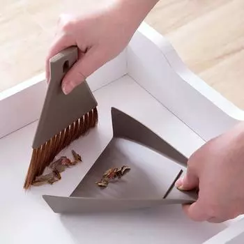 Mini Desktop Broom and Dustpan Set Household Dust Pan and Brush Cleaning Tool кофейный