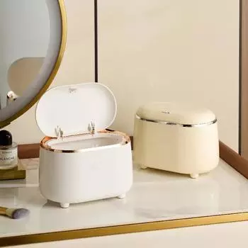 Mini Desktop Trash Can with Lid, Light Luxury Plastic Press Type Trash Can for Bathroom, Office, Bedroom, Living Room белый
