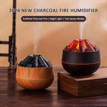 Mini Diffuser with Night Light for Home 2024 New 300ML Artificial Charcoal Fire Air Humidifier Aroma Diffuser Mist Sprayer