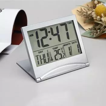 Mini Digital Alarm Clock Foldable TEMP Date Day of Week Countdown Snooze Table Clock 12/24H CR2025 Battery Powered LCD Clock чёрный