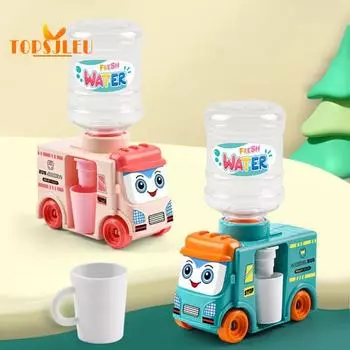Мини-диспенсер для воды, автобус 2 в 1, пресс для получения воды, сменная бутылка для ролевых игр, забавный детский диспенсер для воды, игрушка, детский подарок синий