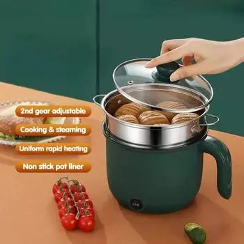 Мини-домашняя кастрюля объемом 1,5 л на 1-2 персоны, многофункциональная электрическая рисоварка с антипригарным покрытием, одинарная/двойная пароварка HotPot, Бытовая техника EU зелёный