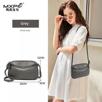 Mini Double Zipper Phone Holder All-Match Genuine Leather Women s Bag Grey small size