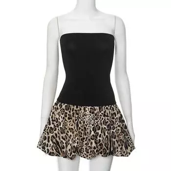 Mini Dress European and American Women s Clothing 2023 Summer Autumn New Style Hollow out Tied Tube Top Stylish Skirt Mini Dress Leopard print S