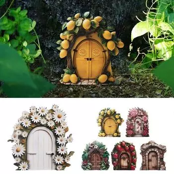 Мини-дверь фей Эльфийские ступеньки Деревянный Каменный сад Деревянные двери фей Украшения B
