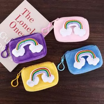 Mini Earphone Bag Plush Card Bag Cartoon Coin Purses Rainbow Plush Purse Plush Zipper Wallets фиолетовый
