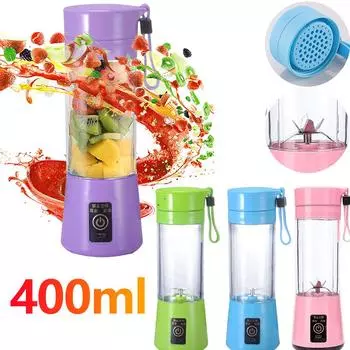 Mini Electric Juicer 400ml Crusher Food Processor with 6 Blades Smoothie Milkshake Maker USB Charging Vegetable Juicer Blender зелёный
