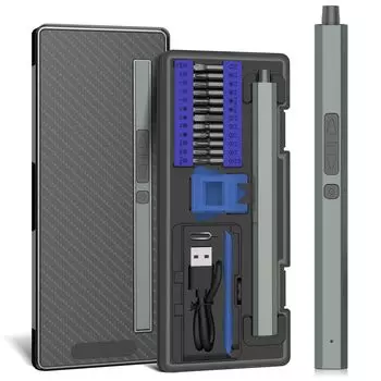 Mini Electric Screwdriver Set 30 in 1 Precision Repair Tool with 24 Magnetic Torx Phillips Bits 2 Torque Adjustable 3 LED Lights серый