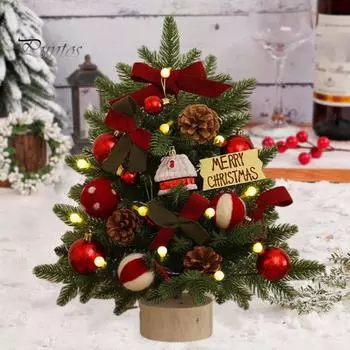 Мини-елка 45 см, искусственная настольная сосна с подсветкой, работающая от батареек, маленькая елка для праздничного домашнего декора 45cm красный