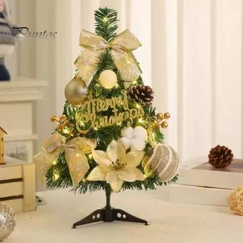 Мини-елка, реалистичная настольная искусственная рождественская елка с цветочными бантами, светодиодные лампы на батарейках, украшение на рождественскую елку для 45cm красный