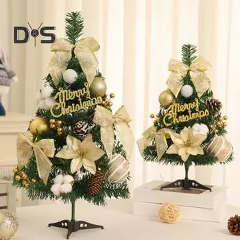 Мини-елка, реалистичная настольная искусственная рождественская елка с цветочными бантами, светодиодные лампы на батарейках, украшение на рождественскую елку для 45cm жёлтый