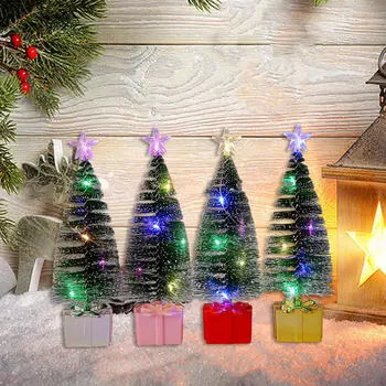 Мини-елка с огнями, 4 штуки в упаковке, настольные елки для украшения дома,