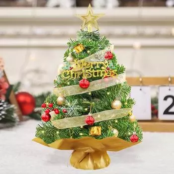 Мини-елка со светодиодной подсветкой, настольное украшение для елки своими руками для праздничного домашнего декора, маленькая рождественская елка на батарейках зелёный