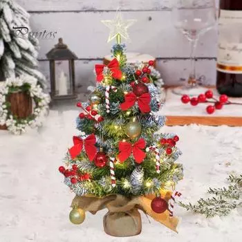 Мини-елка со светодиодной подсветкой, настольное украшение для елки своими руками для праздничного домашнего декора, маленькая рождественская елка на батарейках зелёный