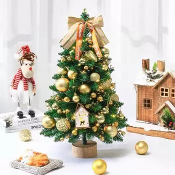 Мини-елка со светодиодными лампами, подвесные украшения, самодельные настольные елочные украшения, искусственная рождественская елка на батарейках S