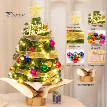 Мини-елка со светодиодными огнями, искусственная рождественская елка, украшение для рождественского стола, украшение для домашней вечеринки, праздничный декор зелёный