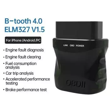 Мини ELM327 V1.5 OBD2 сканер BT 4.0 OBD2 автомобильный диагностический инструмент OBDII считыватель кодов неисправностей двигателя беспроводной для IOS Android ПК 1pc чёрный