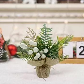 Мини-елочка с ягодами Маленькая настольная елочка Искусственный букет Праздничный декор E