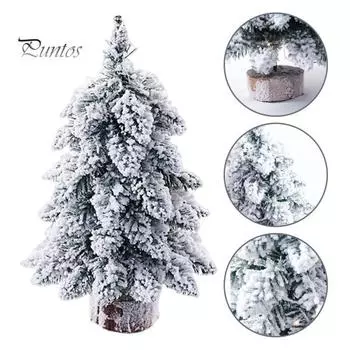Мини-елочное украшение, искусственный снег, флокированная рождественская елка, светящаяся сосна с деревянной основой для украшения праздников в помещении и на открытом воздухе Without Light