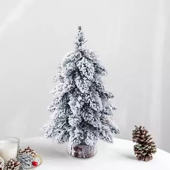 Мини-елочное украшение, искусственный снег, флокированная рождественская елка, светящаяся сосна с деревянной основой для украшения праздников в помещении и на открытом воздухе Without Light