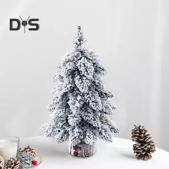 Мини-елочное украшение, искусственный снег, флокированная рождественская елка, светящаяся сосна с деревянной основой для украшения праздников в помещении и на открытом воздухе Without Light