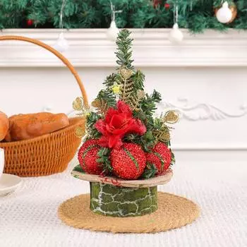 Мини-елочное украшение Yousheng, искусственные сосновые ветки, цветы с блестящими шариками, многоразовое праздничное мини-дерево для вечеринки, центрального украшения камина серебряный