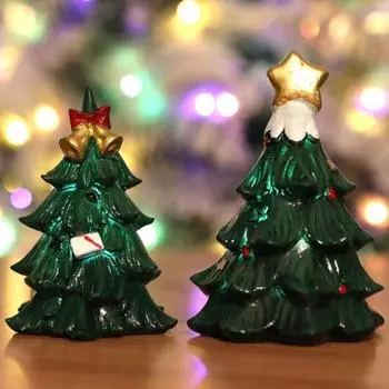 Мини-елочные украшения из смолы, миниатюрные зимние фигурки, светящаяся зеленая статуэтка дерева A