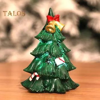 Мини-елочные украшения из смолы, миниатюрные зимние фигурки, светящаяся зеленая елочная статуя со звездой/колокольчиком наверху для декора домашней комнаты A
