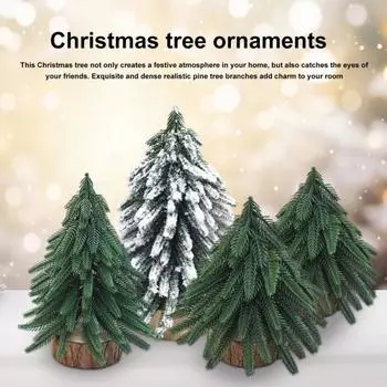 Мини-елочные украшения, реалистичная зеленая сосна, заснеженная рождественская елка, настольное украшение, имитация сосны для праздничного декора домашнего офиса S Christmas Tree