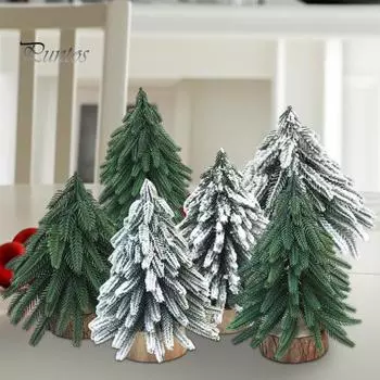 Мини-елочные украшения, реалистичная зеленая сосна, заснеженная рождественская елка, настольное украшение, имитация сосны для праздничного декора домашнего офиса S Christmas Tree